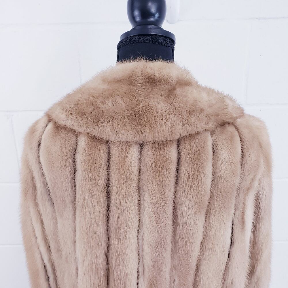 Vintage Tan Mink Leather Trim Coat Mid-Length 1960s Fur Coat - Picture 7 of 15